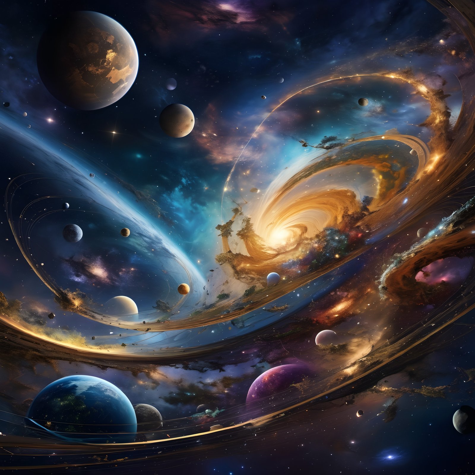 Stunning Cosmic Galaxy Artwork with Planets and Nebulae - Space Scene